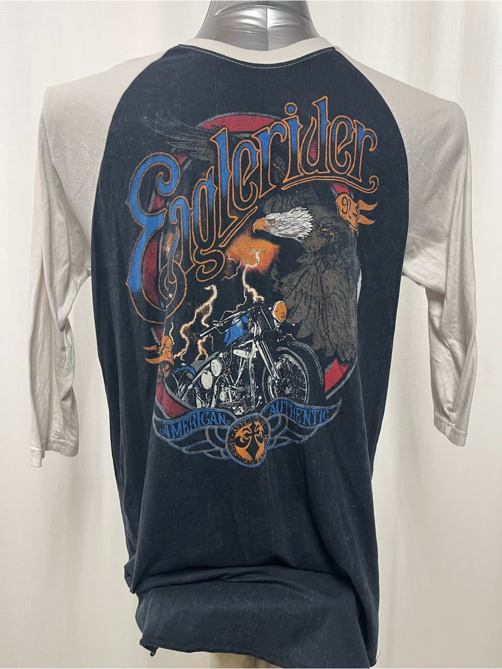 Affliction Eagle Rider Raglan Graphic Tee Shirt 2XL Black White Biker Y2K 1692